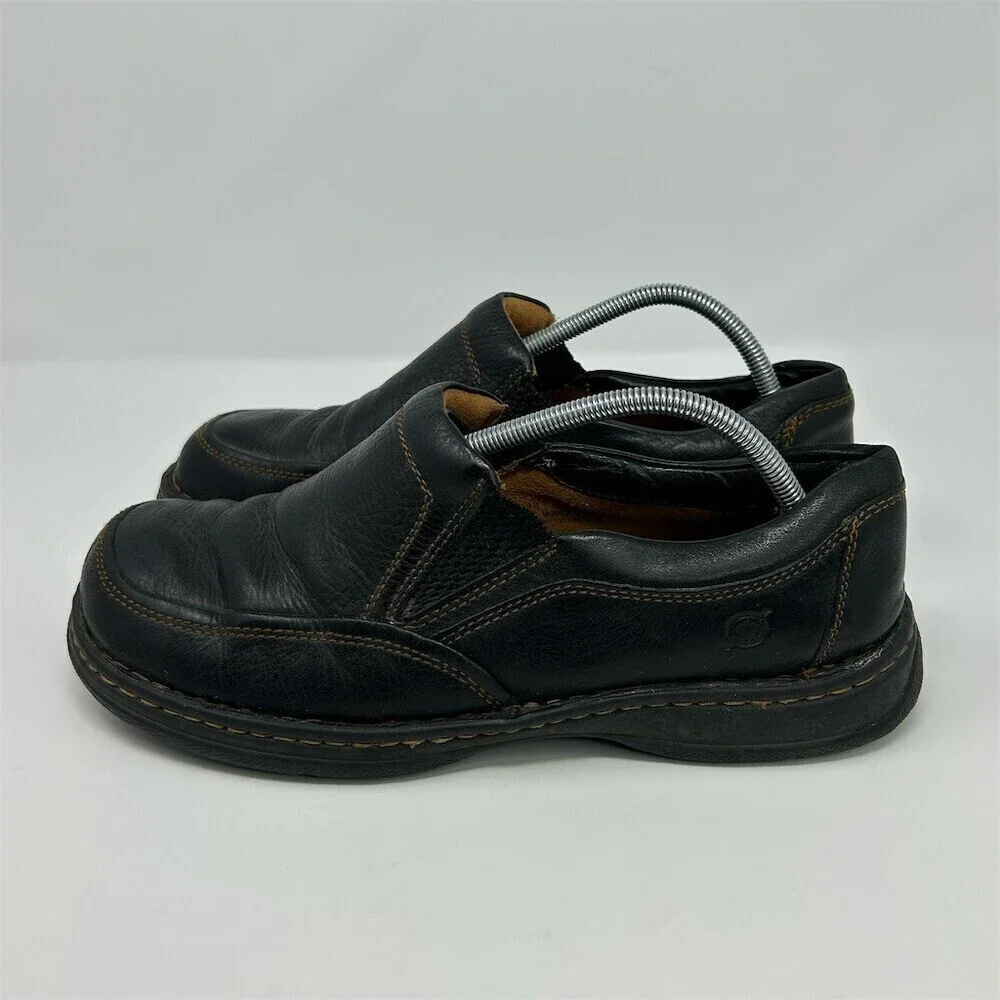 Born Men's Loafers Black Leather Slip-On Comfort Shoes Size 12 EU 43 Casual